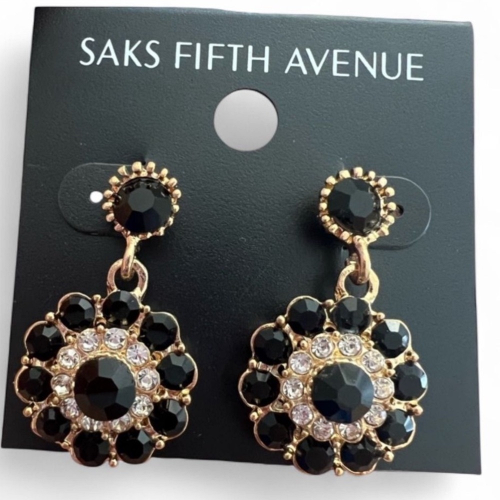 Saks Fifth Avenue Black and Gold Floral Earrings